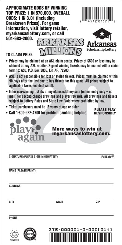 Arkansas Millions - Game No. 375 Arkansas Lottery Instant Ticket - Arkansas Millions