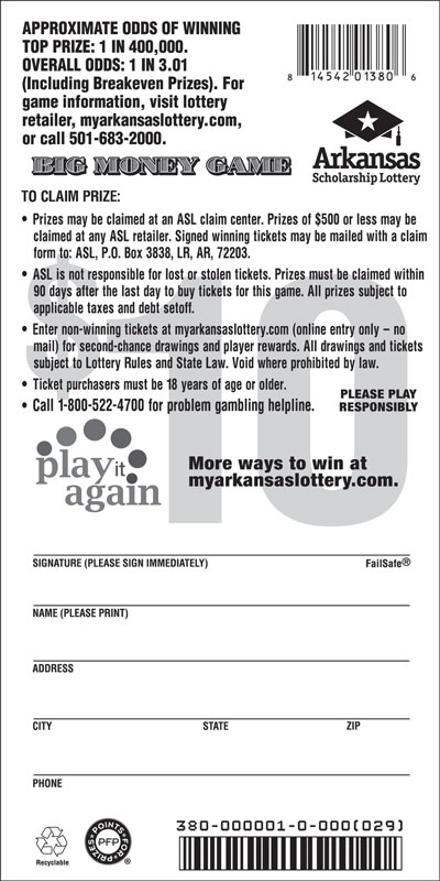 Big Money Game - Game No. 380 Arkansas Lottery Instant Ticket - Big Money Game