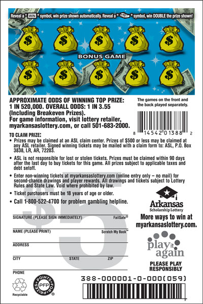 Money Mania Extra Play - Game No. 388 Arkansas Lottery Instant Ticket - Money Mania Extra Play