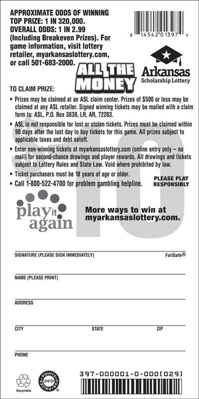 All The Money - Game No. 397 Arkansas Lottery Instant Ticket - All The Money