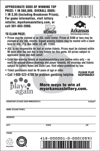 Bonus 7 - Game No. 418 Arkansas Lottery Instant Ticket - Bonus 7