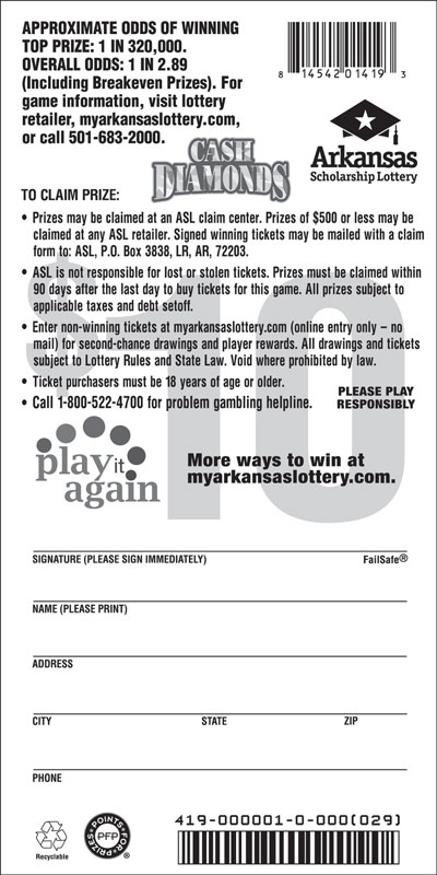 Cash Diamonds - Game No. 419 Arkansas Lottery Instant Ticket - Cash Diamonds