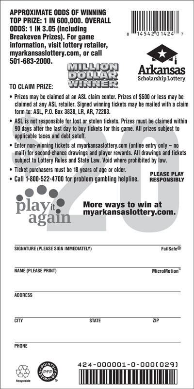 Million Dollar Winner - Game No. 424 Arkansas Lottery Instant Ticket - Million Dollar Winner