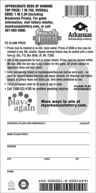 Cash $1000's - Game No. 428 Arkansas Lottery Instant Ticket - Cash $1000's