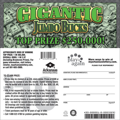 Gigantic Jumbo Bucks - Game No. 433 Arkansas Lottery Instant Ticket - Gigantic Jumbo Bucks