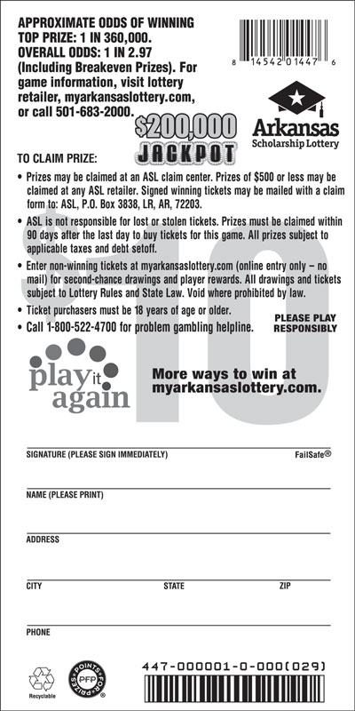 $200,000 Jackpot - Game No. 447 $200,000 Jackpot - Back