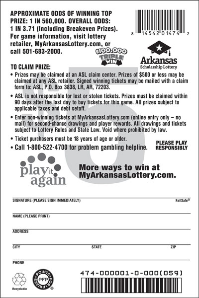 $100,000 Triple Win - Game No. 474 - Back $100,000 Triple Win - Game No. 474