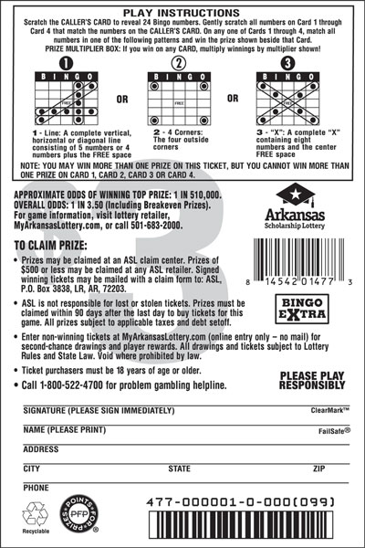 Bingo Extra - Game No. 477 - Back Bingo Extra - Game No. 477
