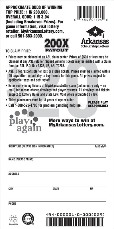 200X Payout - Game No. 494 200X Payout - Game No. 494 - Back
