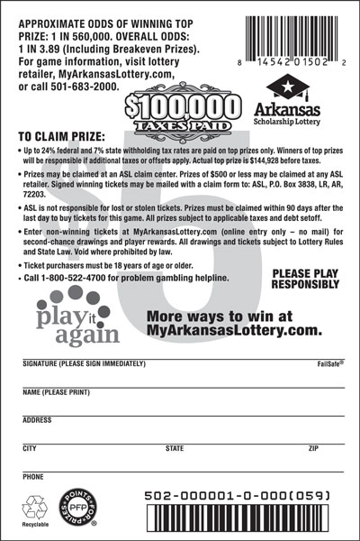 $100,000 Taxes Paid - Game No. 502 - Back $100,000 Taxes Paid - Game No. 502