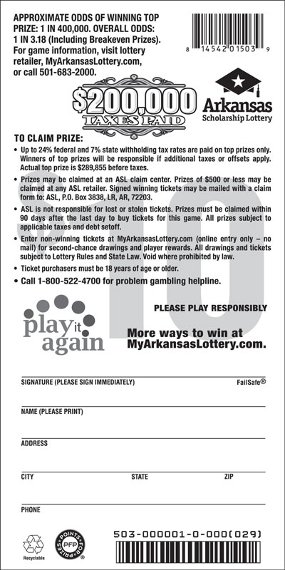 $200,000 Taxes Paid - Game No. 503 - Back $200,000 Taxes Paid - Game No. 503