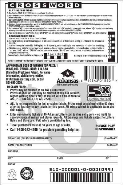5X Crossword Bonus Match - Game No. 510 - Back 5X Crossword Bonus Match - Game No. 510