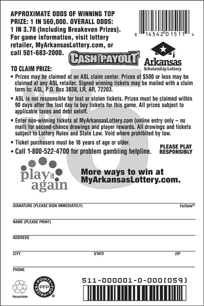 Cash Payout - Game No. 511 - Back Cash Payout - Game No. 511