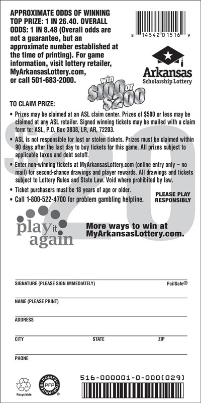 Win $100 or $200 - Game No. 516 - Back Win $100 or $200 - Game No. 516