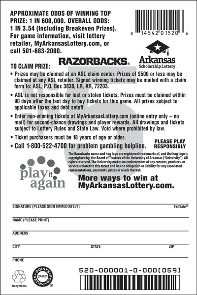 Razorbacks - Game No. 520 - Back Razorbacks - Game No. 520