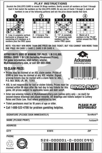 Bingo Plus - Game No. 528 Bingo Plus - Game No. 528- Back