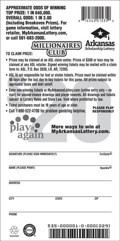 Millionaires Club - Game No. 535 - Back Millionaires Club - Game No. 535