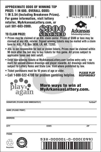 $300 Stacked - Game No. 538 - Back $300 Stacked - Game No. 538