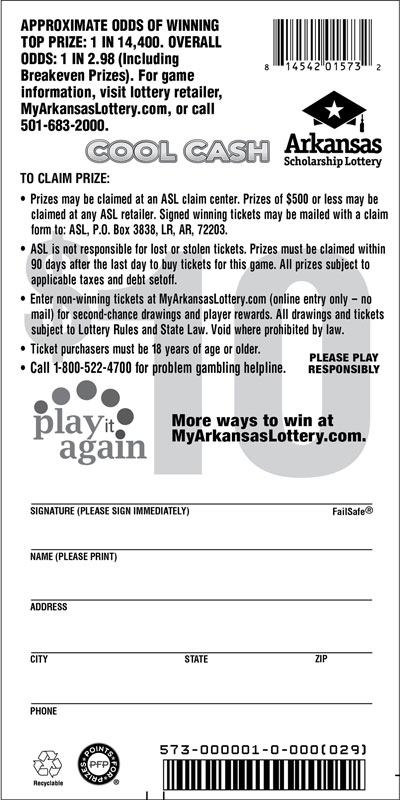 Cool Cash - Game No. 573 - Back Cool Cash - Game No. 573