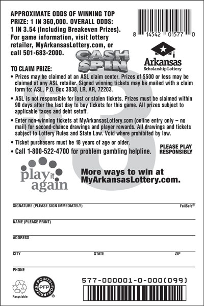 Cash $pin - Game No. 577 - Back Cash $pin - Game No. 577