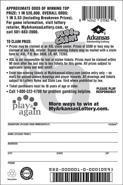 Plu$ the Cash! - Game No. 582 - Back Plu$ the Ca$h! - Game No. 582
