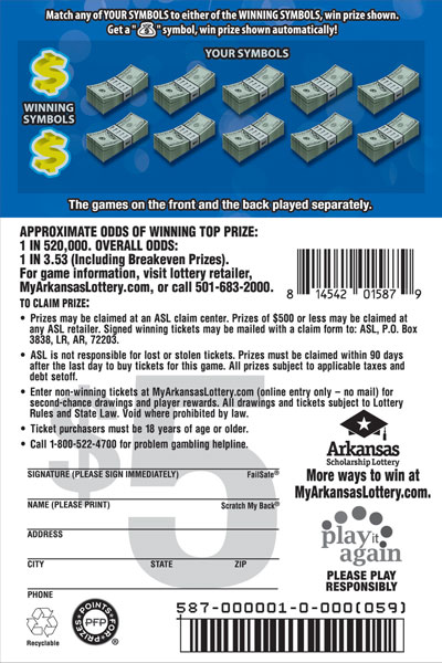 $100,000 Back Scratch - Game No. 587 - Back $100,000 Back Scratch - Game No. 587