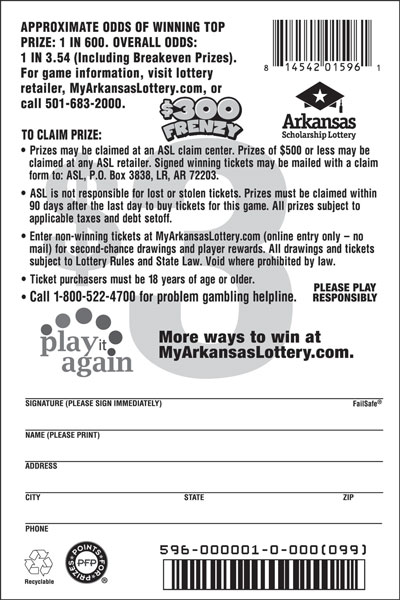 $300 Frenzy - Game No. 596 - Back $300 Frenzy - Game No. 596