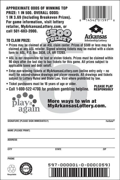 $500 Frenzy - Game No. 597 - Back $500 Frenzy - Game No. 597