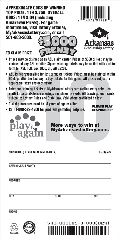$5,000 Frenzy - Game No. 598 - Back $5,000 Frenzy - Game No. 598