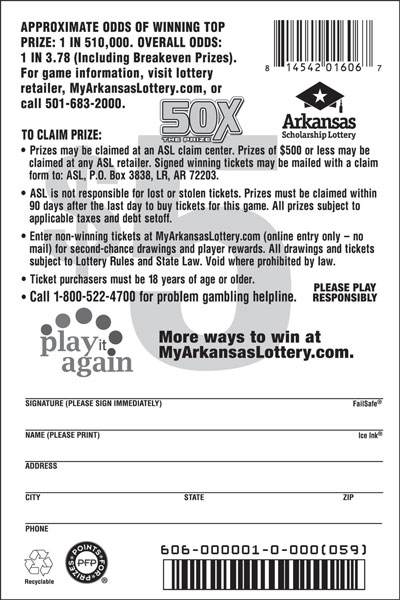 50X the Prize - Game No. 606 - Back 50X the Prize - Game No. 606