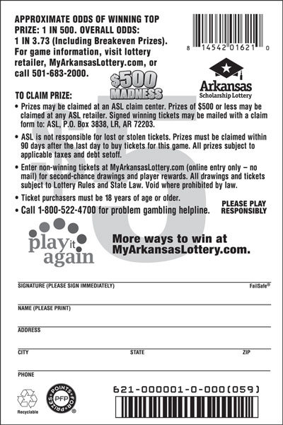 $500 Madness - Game No. 621 - Back $500 Madness - Game No. 621