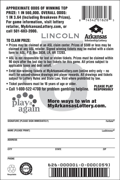 $100,000 Lincoln - Game No. 626 - Back $100,000 Lincoln - Game No. 626