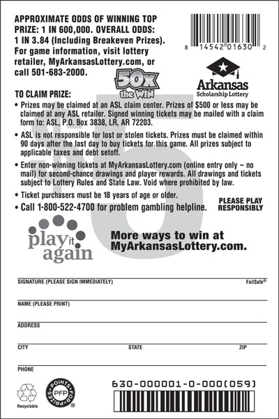 50X the Win - Game No. 630 - Back 50X the Win - Game No. 630