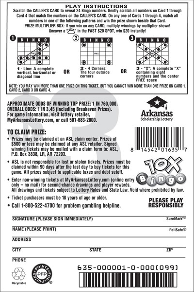 10X Bingo - Game No. 635 - Back 10X Bingo - Game No. 635
