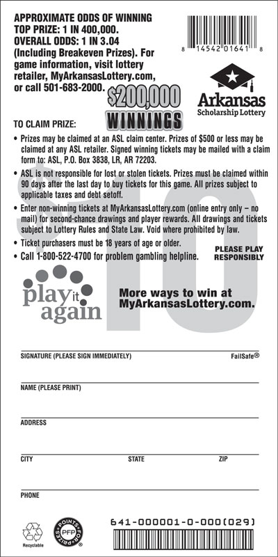 $200,000 Winnings - Game No. 641 - Back $200,000 Winnings - Game No. 641