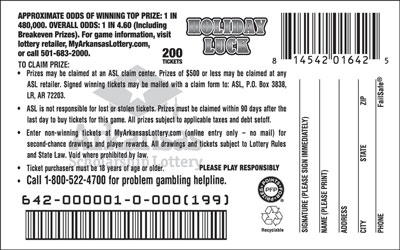 Holiday Luck - Game No. 642 - Back Holiday Luck - Game No. 642