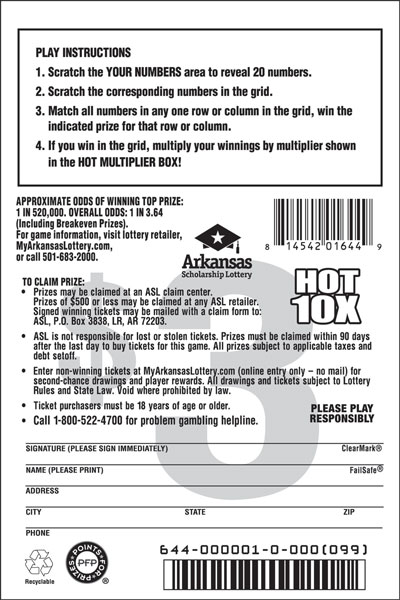 Hot 10X - Game No. 644 - Back Hot 10X - Game No. 644