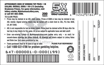 5X the Luck - Game No. 647 - Back 5X the Luck - Game No. 647