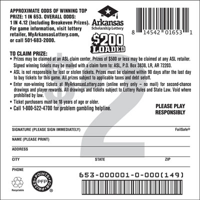 $200 Loaded - Game No. 653 - Back $200 Loaded - Game No. 653