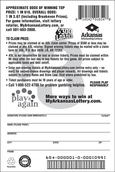 $300 Loaded - Game No. 654 - Back $300 Loaded - Game No. 654