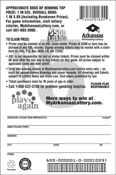 $500 Loaded - Game No. 655 - Back $500 Loaded - Game No. 655