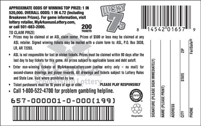 Lucky 7's - Game No. 657 - Back Lucky 7's - Game No. 657