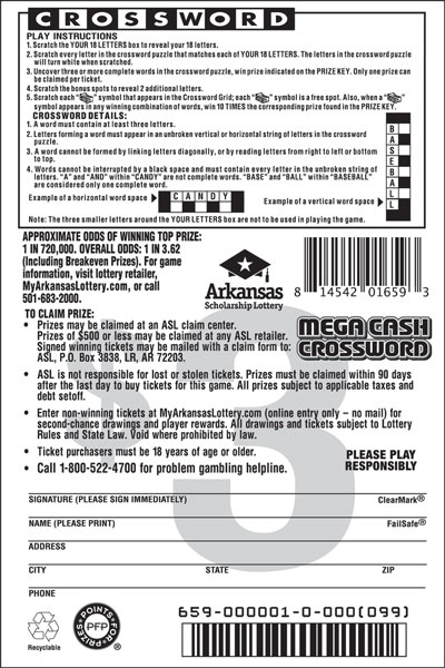Mega Cash Crossword - Game No. 659 - Back Mega Cash Crossword - Game No. 659