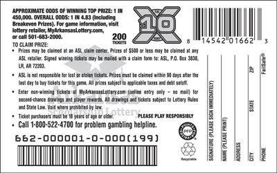 10X the Money - Game No. 662 - Back 10X the Money - Game No. 662