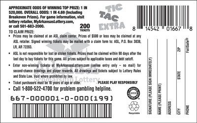 Tic Tac Extra - Game No. 667 - Back Tic Tac Extra - Game No. 667