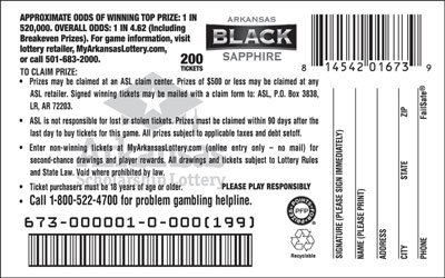Arkansas Black Sapphire - Game No. 673 - Back Arkansas Black Sapphire - Game No. 673