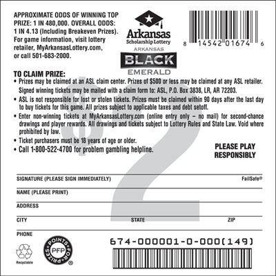 Arkansas Black Emerald - Game No. 674 - Back Arkansas Black Emerald - Game No. 674