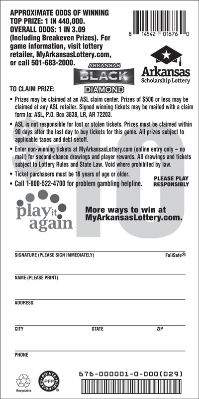 Arkansas Black Diamond - Game No. 676 - Back Arkansas Black Diamond - Game No. 676