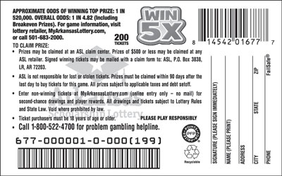 Win 5X - Game No. 677 - Back Win 5X - Game No. 677