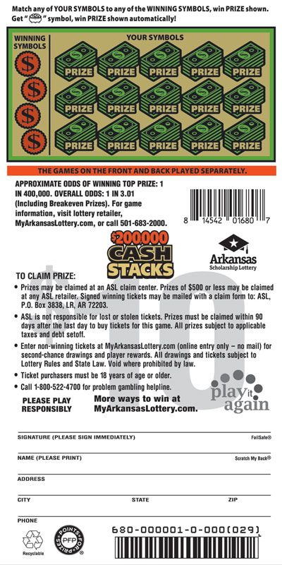 $200,000 Cash Stacks - Game No. 680 - Back $200,000 Cash Stacks - Game No. 680